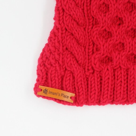 Handmade Hand Knit Red Merino Wool Basic Cabled Dog Sweater XS - Picture 2 of 3